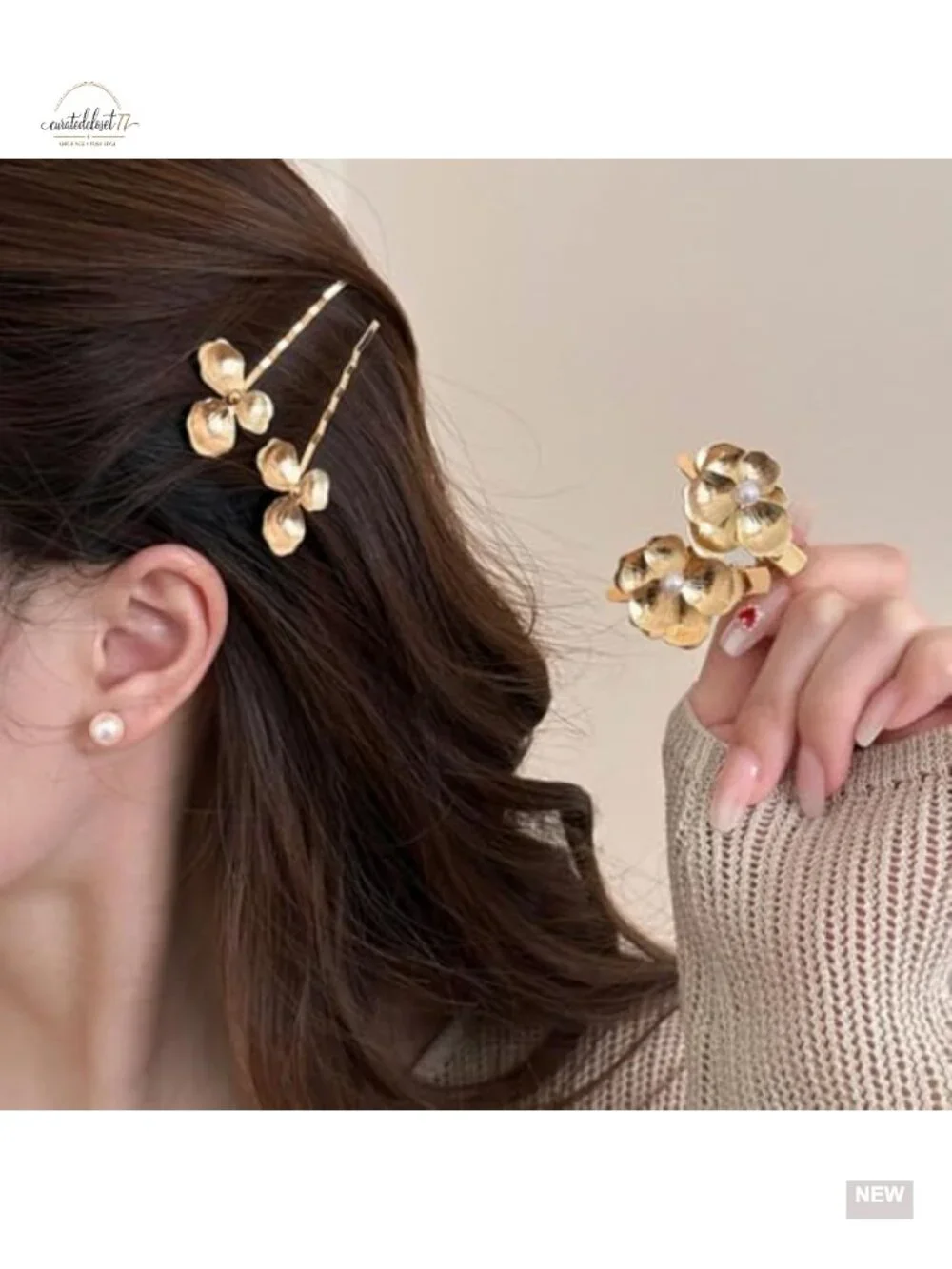 6 Vintage Gold Pearl Flower Hair Pins Metal Hair Accessories Set